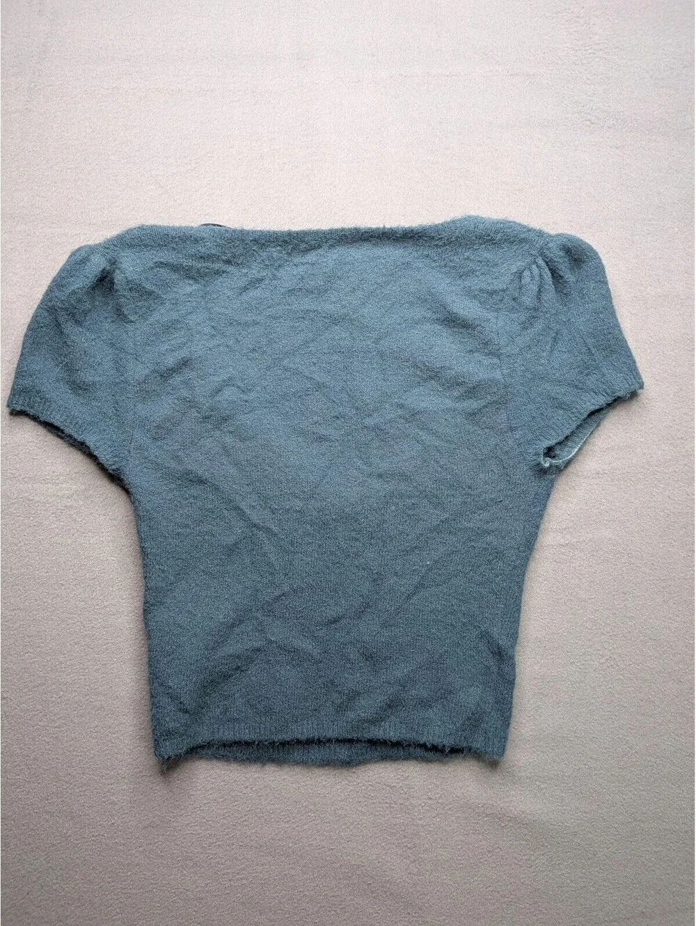 Free People Sweater Womens S Blue V Neck Short Sleeve Cropped Fuzzy Knit